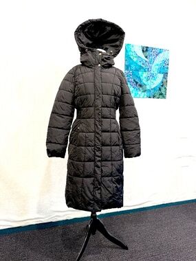 Liz Claiborne Long Super Warm Black Puffer Coat, Size Small